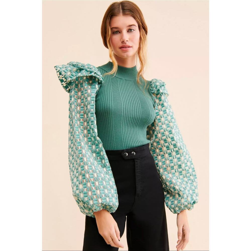 Flat White for Anthropologie Mixed Media Pullover Top. Size M. Retails $98